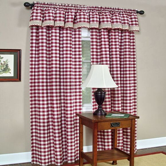 Buffalo Burgundy Plaid Modern Window Curtain Panel : 42" x 63" Tie Up Shade - - Picture 4 of 4